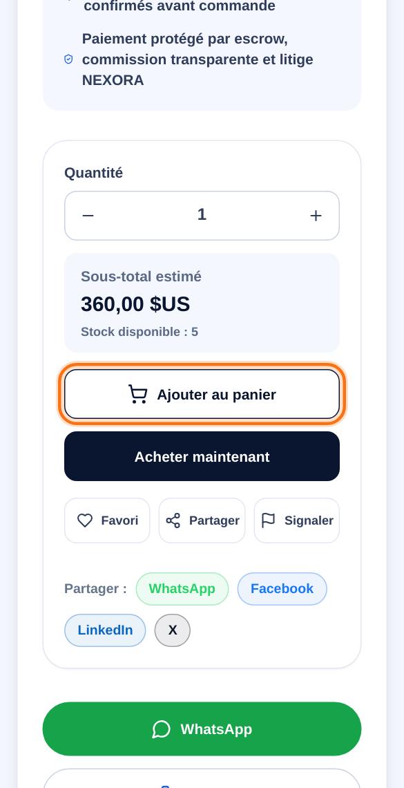 Fiche d’un article : quantité puis « Ajouter au panier ».