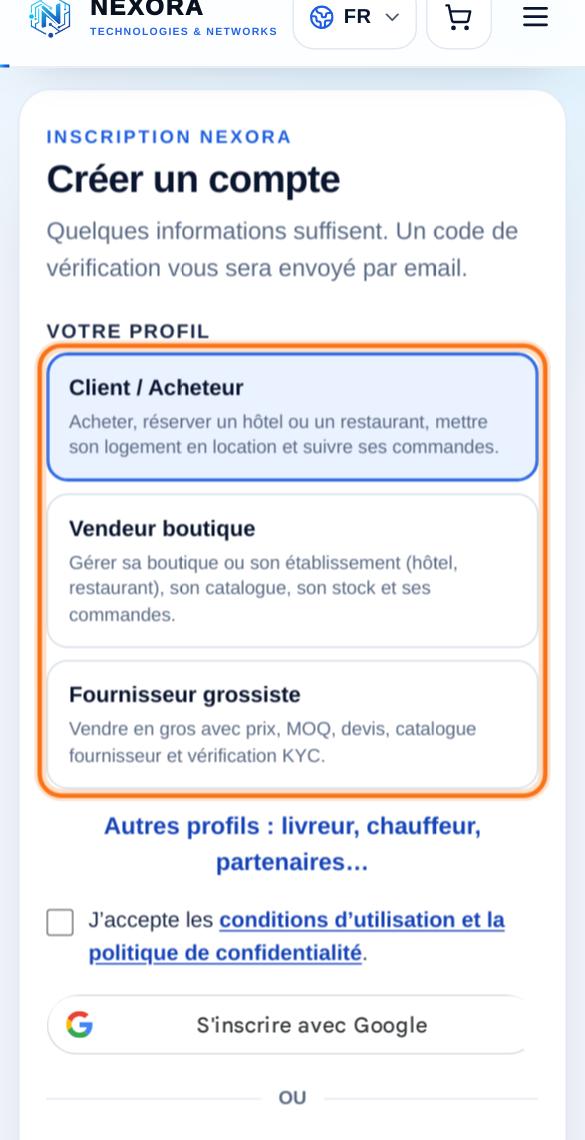 Inscription : choisissez d’abord votre profil.